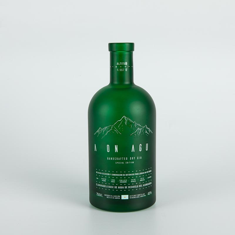 Tehdasmyymälät räätälöityjen metallipullojen korkkien - Green Frost Logo Print Corked Tequlia Nordic Glass Bottle - Ant Glass